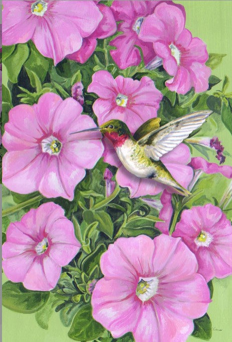 Hummingbirds and Petunias-28x40inch-art-TLA