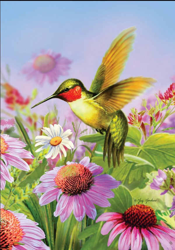 Hummingbird-Coneflowers-garden-flag-12x18-CD