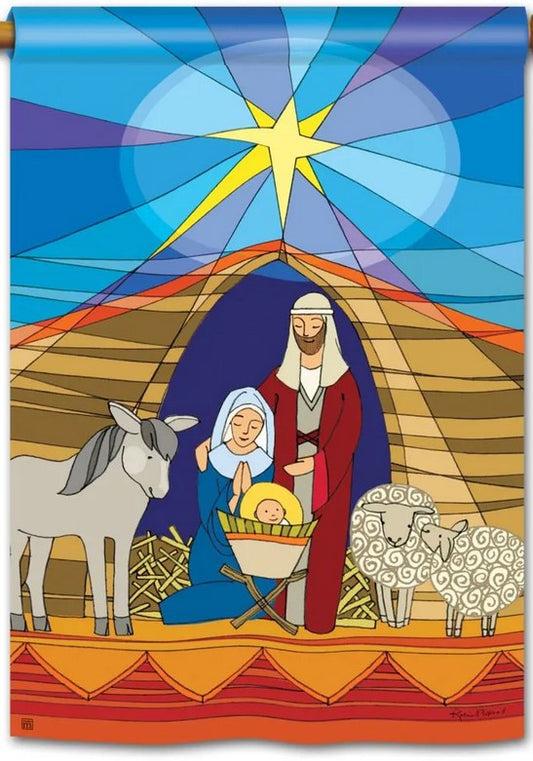 Art-flag-Stained Glass Nativity 28x40inch-SM