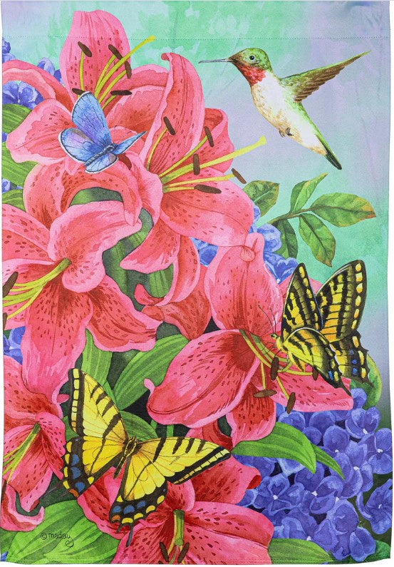 Swallowtail & Hummingbird Garden Suede Flag