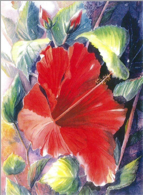 Red Hibiscus-12x18in-garden-TL