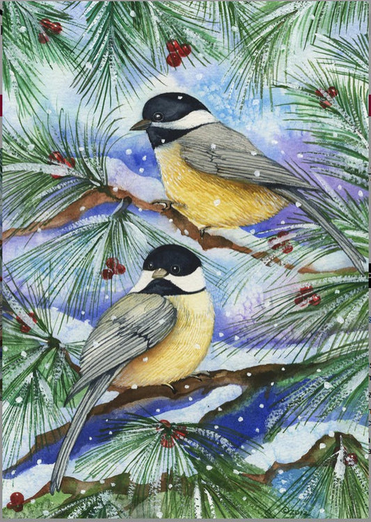 Snowy birds -chickadees-Art-TL