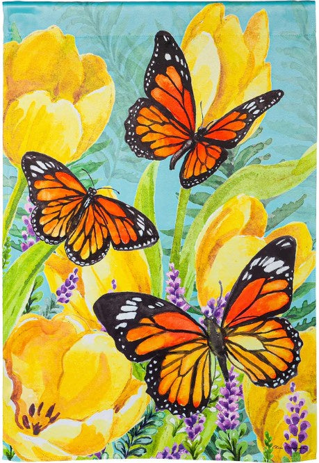 Tulip & Butterfly Garden Suede Flag
