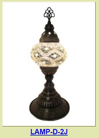 Turkish Lamp D2J Size White-16 in tall-Globe 5x3in-Hand Made-MC