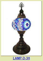 Turkish Lamp D3H Size Blue-16 in tall-Globe 6.5x4in-Hand Made-MC