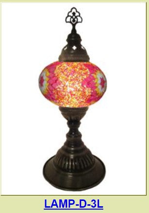 Turkish Lamp D3L Size Red/Pink-16 in tall-Globe 6.5x4in-Hand Made-MC