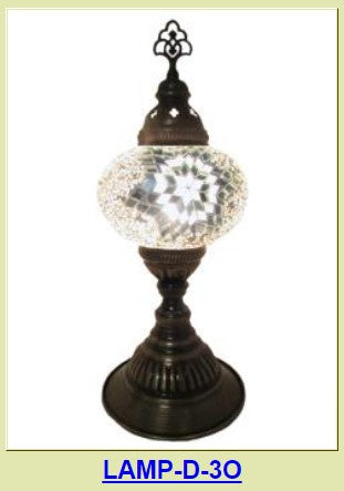 Turkish Lamp 3O-White 16 in tall-Globe 6.5x4in-Hand Made-MC