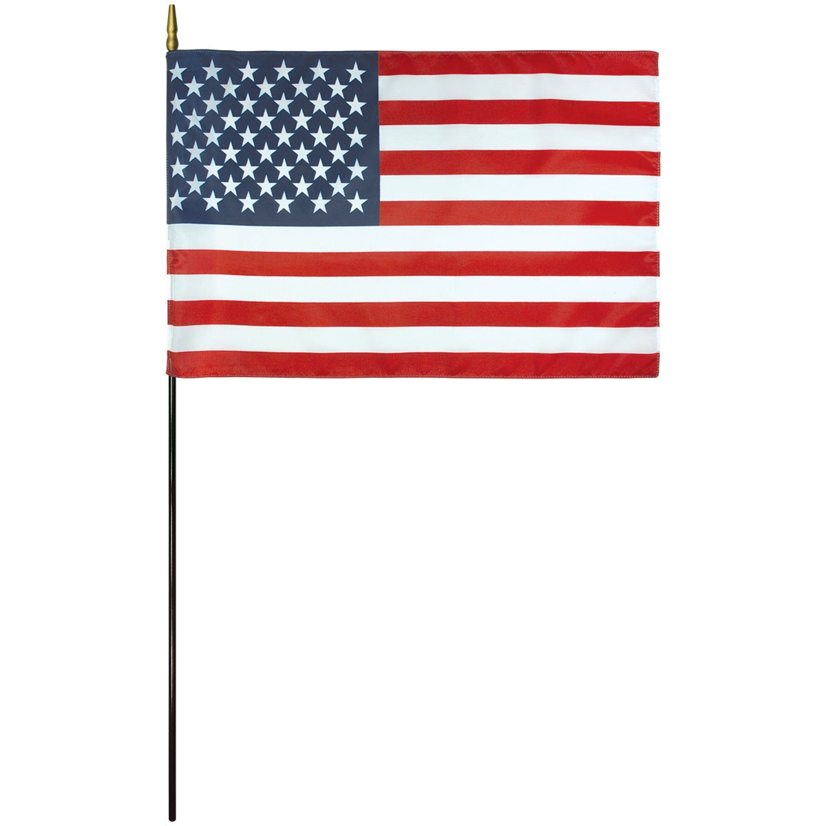 Desktop-US-8x12"-Cotton-hemmed-Spear-5/16x24in-mounted-whitewood-staff